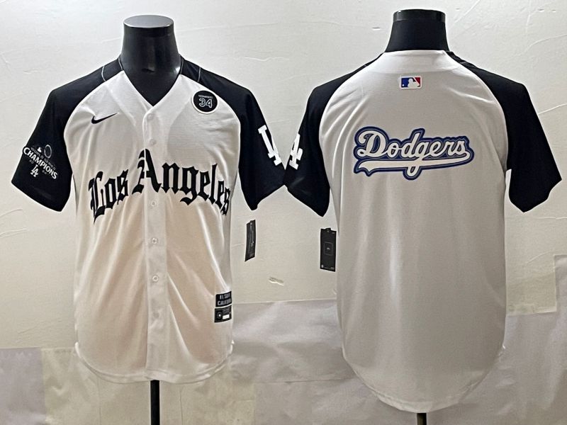Men 2025 Los Angeles Dodgers Blank White black Five generations Joint Name Nike MLB Jersey style 52617